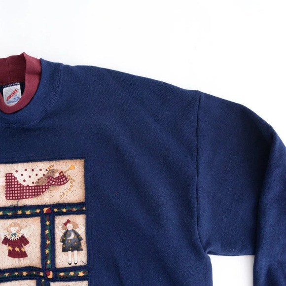 Vintage Jerseys Navy Maroon Angels Patchwork Crewneck Sweater 2X - Picture 7 of 13